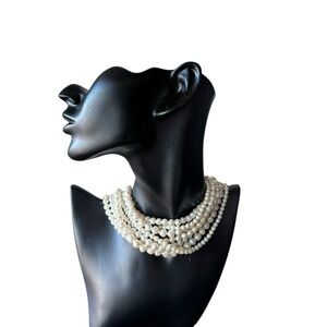 Vintage Multi-Strand Faux Pearl Statement Necklace With Adjustable Clasp